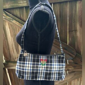 Blue Black & White Plaid Tennis Theme Small Shoulder Bag 11” x 5”